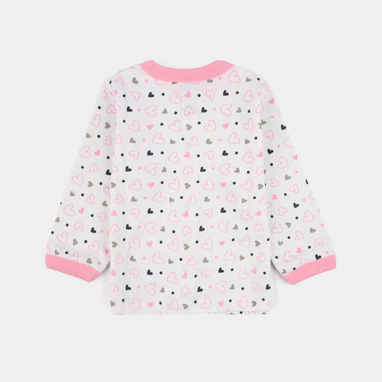 Infant Front Open Suit (Heart) - White/Pink