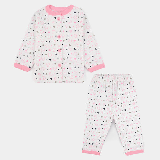 Infant Front Open Suit (Heart) - White/Pink