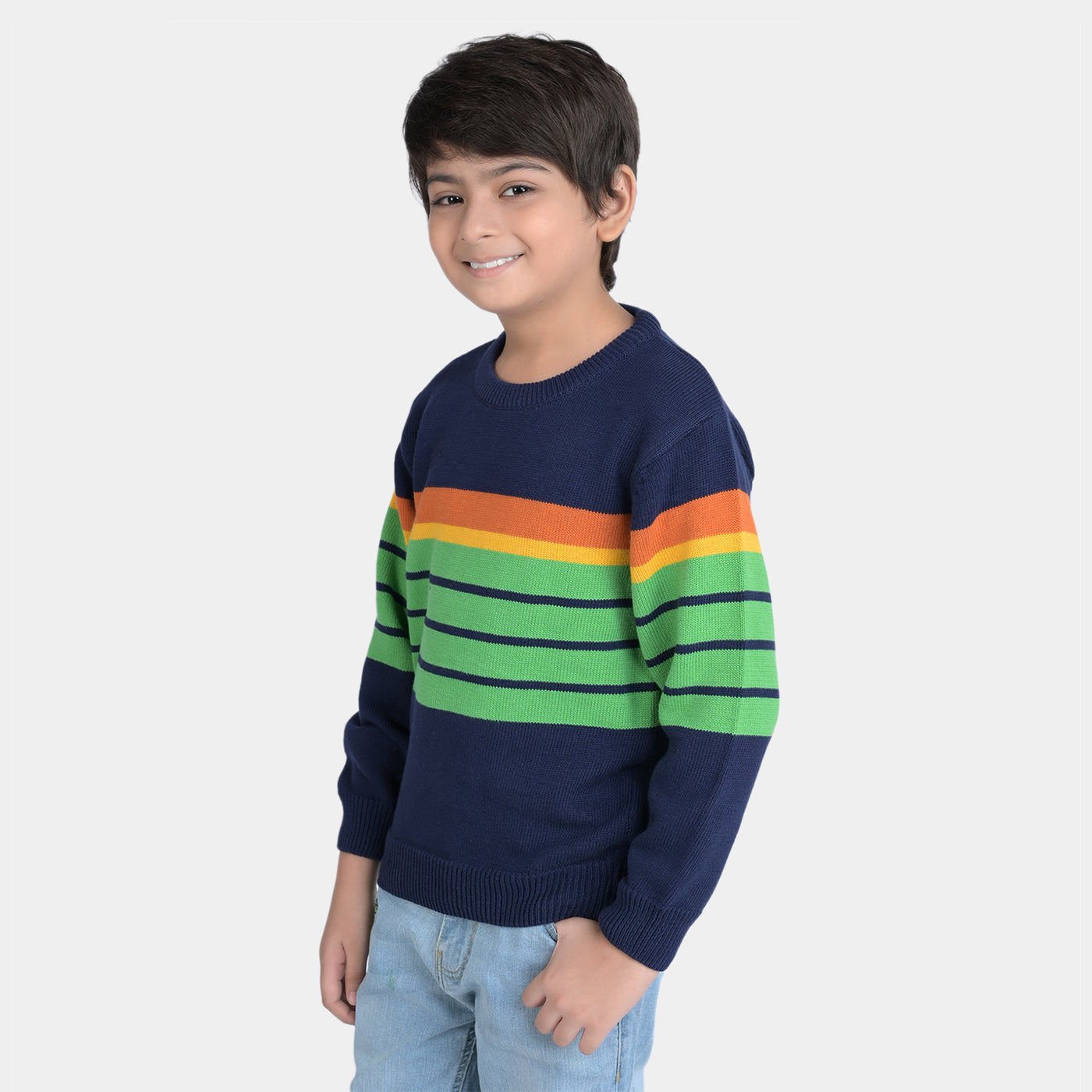 Boys Acrylic Full Sleeves Sweater Striper-Green