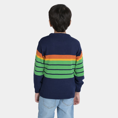 Boys Acrylic Full Sleeves Sweater Striper-Green