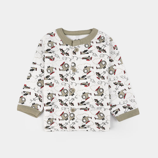 Infant Front Open Suit (Helicopter) - White/Olive Green