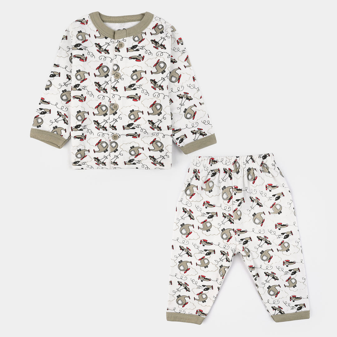 Infant Front Open Suit (Helicopter) - White/Olive Green