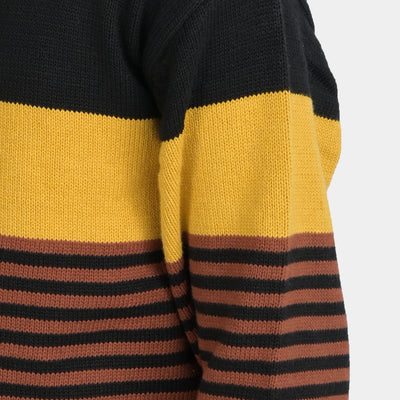 Boys Acrylic Full Sleeves Sweater Striper-Rust/Yellow