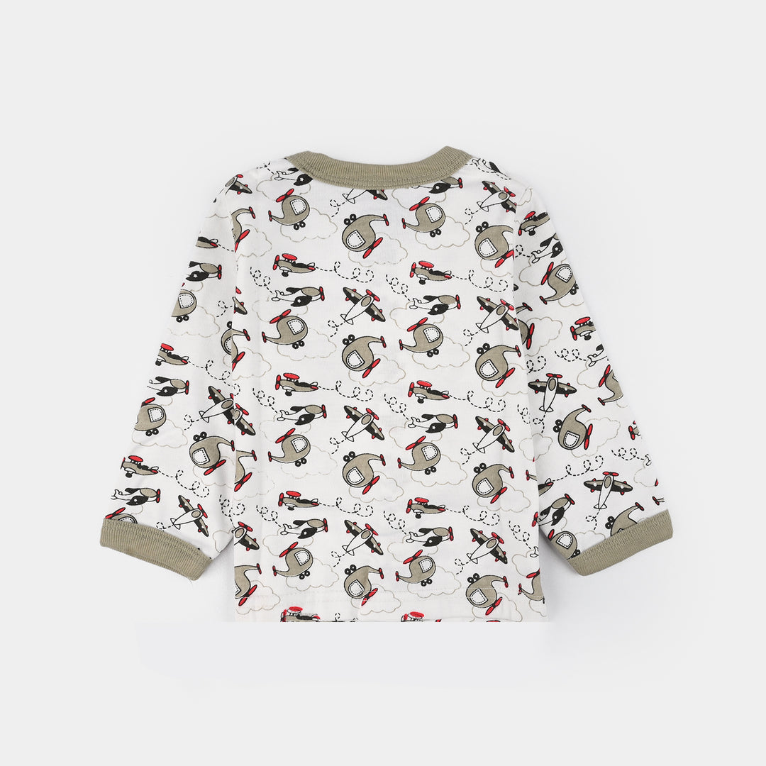 Infant Front Open Suit (Helicopter) - White/Olive Green