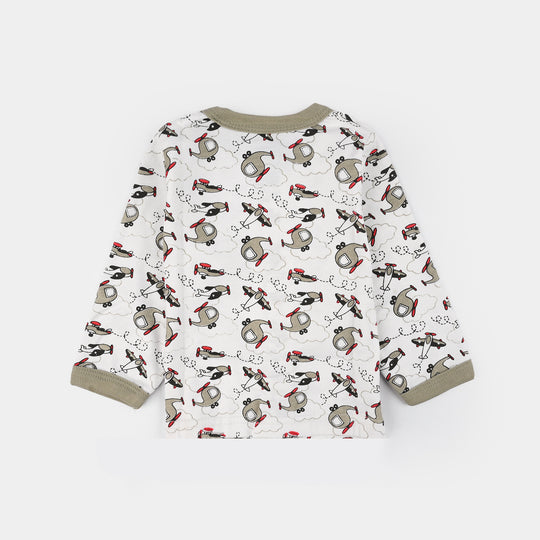 Infant Front Open Suit (Helicopter) - White/Olive Green