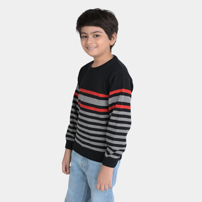 Boys Acrylic Full Sleeves Sweater Striper-Black