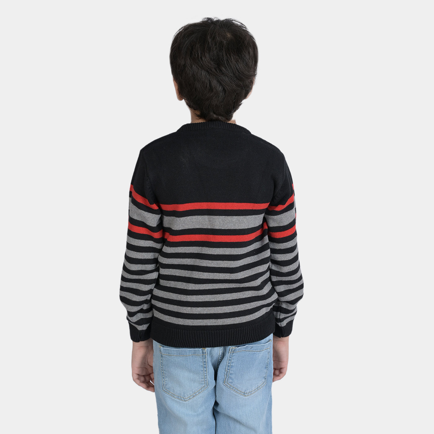 Boys Acrylic Full Sleeves Sweater Striper-Black