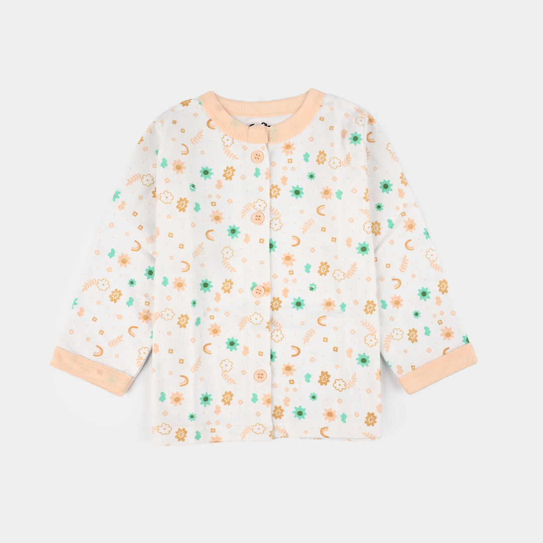 Infant Front Open Suit (Flower) - White/Peach