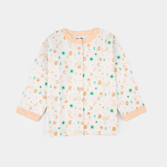 Infant Front Open Suit (Flower) - White/Peach