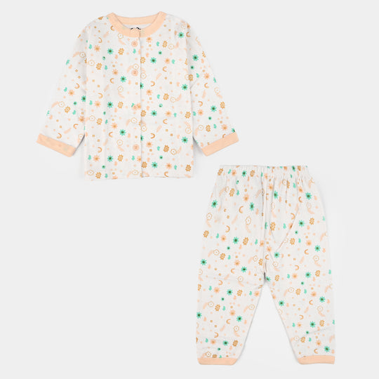 Infant Front Open Suit (Flower) - White/Peach