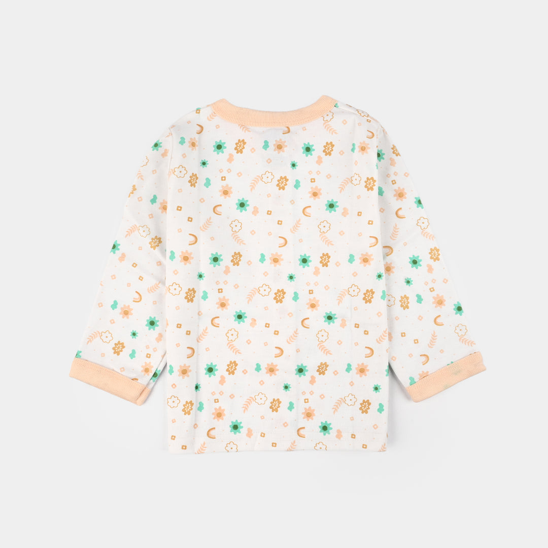 Infant Front Open Suit (Flower) - White/Peach