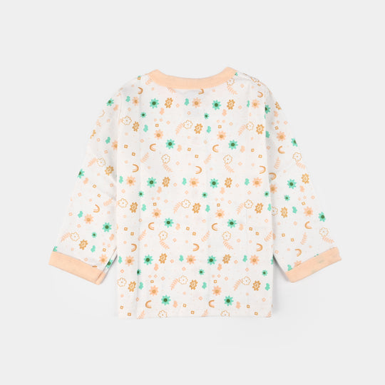 Infant Front Open Suit (Flower) - White/Peach