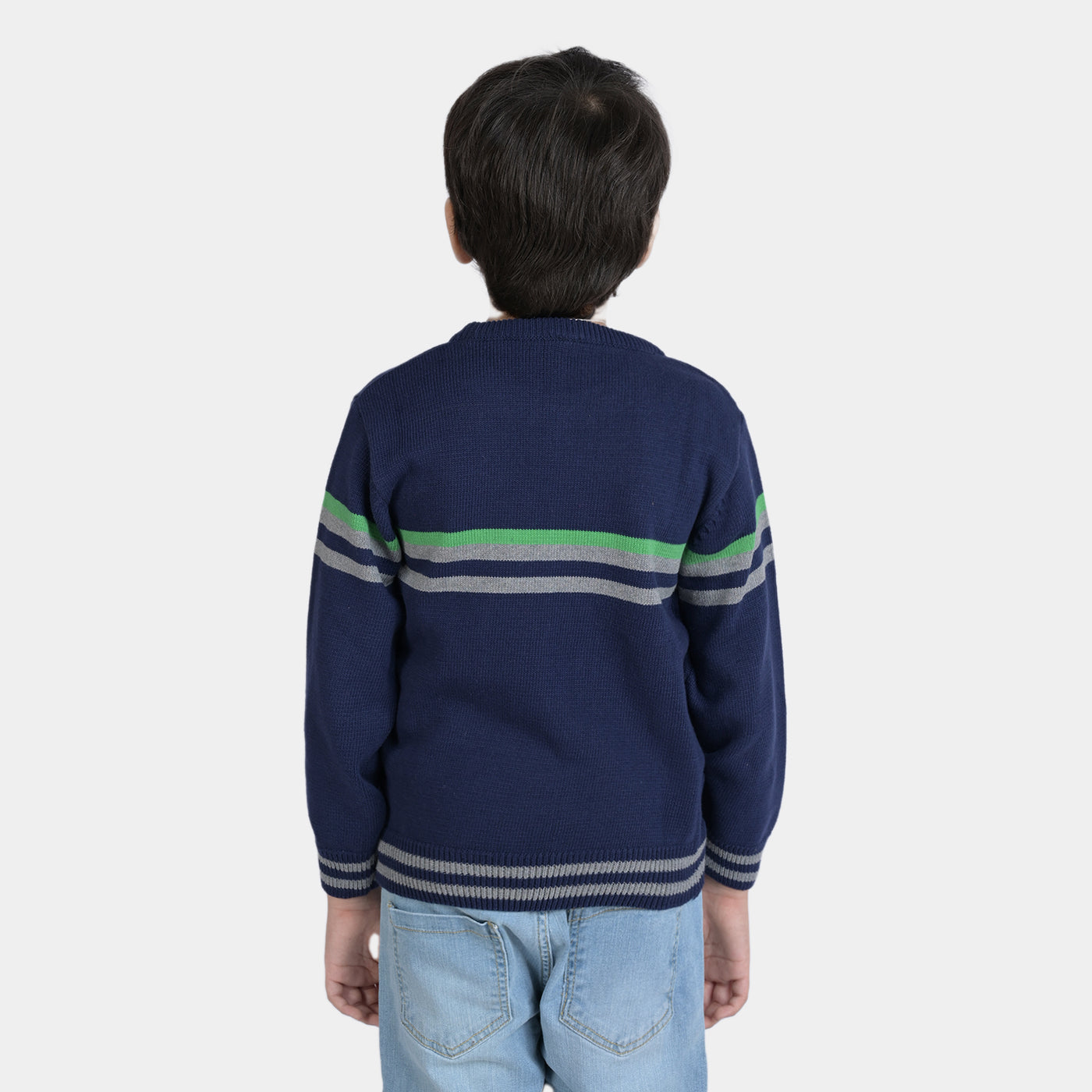 Boys Acrylic Full Sleeves Sweater Striper-Teal