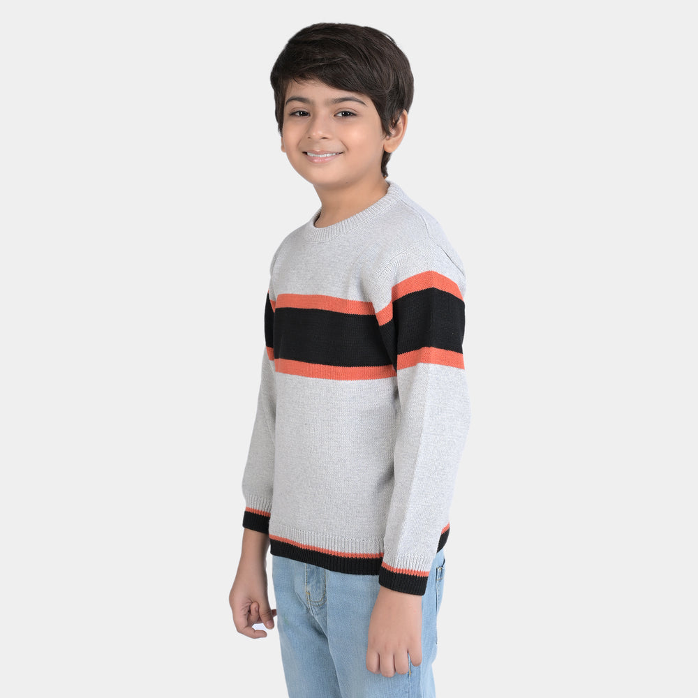 Boys Acrylic Full Sleeves Sweater Striper-Grey/Black