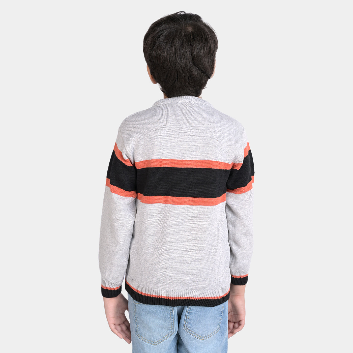 Boys Acrylic Full Sleeves Sweater Striper-Grey/Black