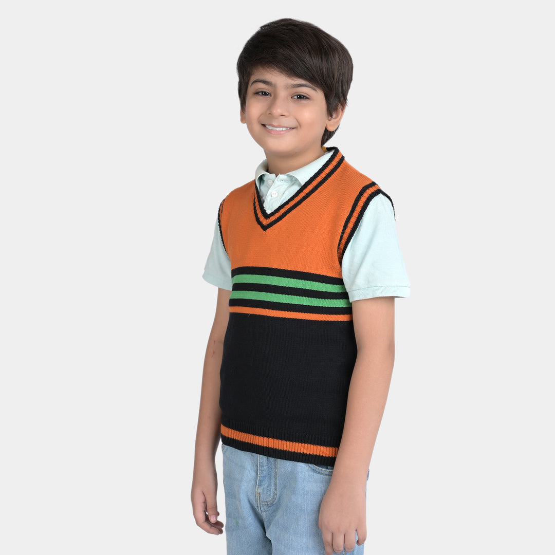 Boys Acrylic Sleeveless Sweater Striper-BLACK