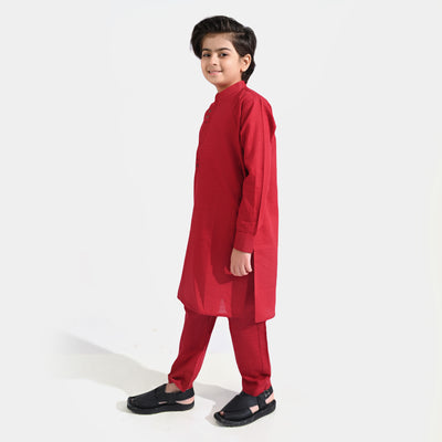 Boys Cotton Slub Kurta Pajama -Red