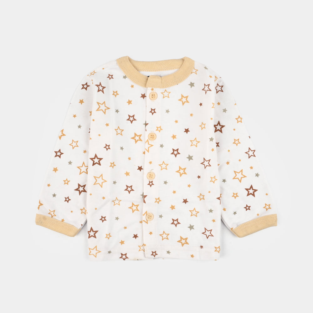 Infant Front Open Suit (Star) - White/Sand