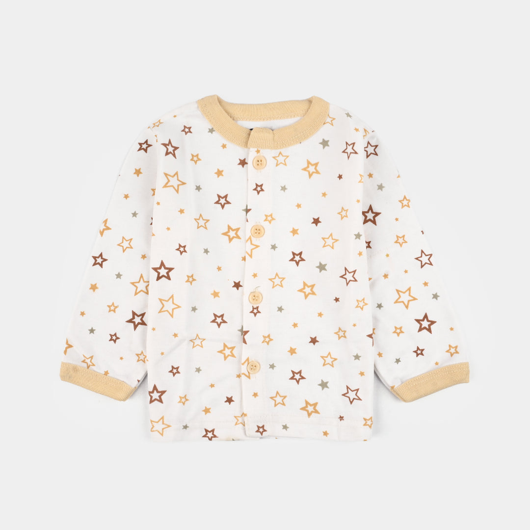 Infant Front Open Suit (Star) - White/Sand
