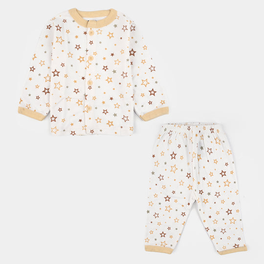 Infant Front Open Suit (Star) - White/Sand