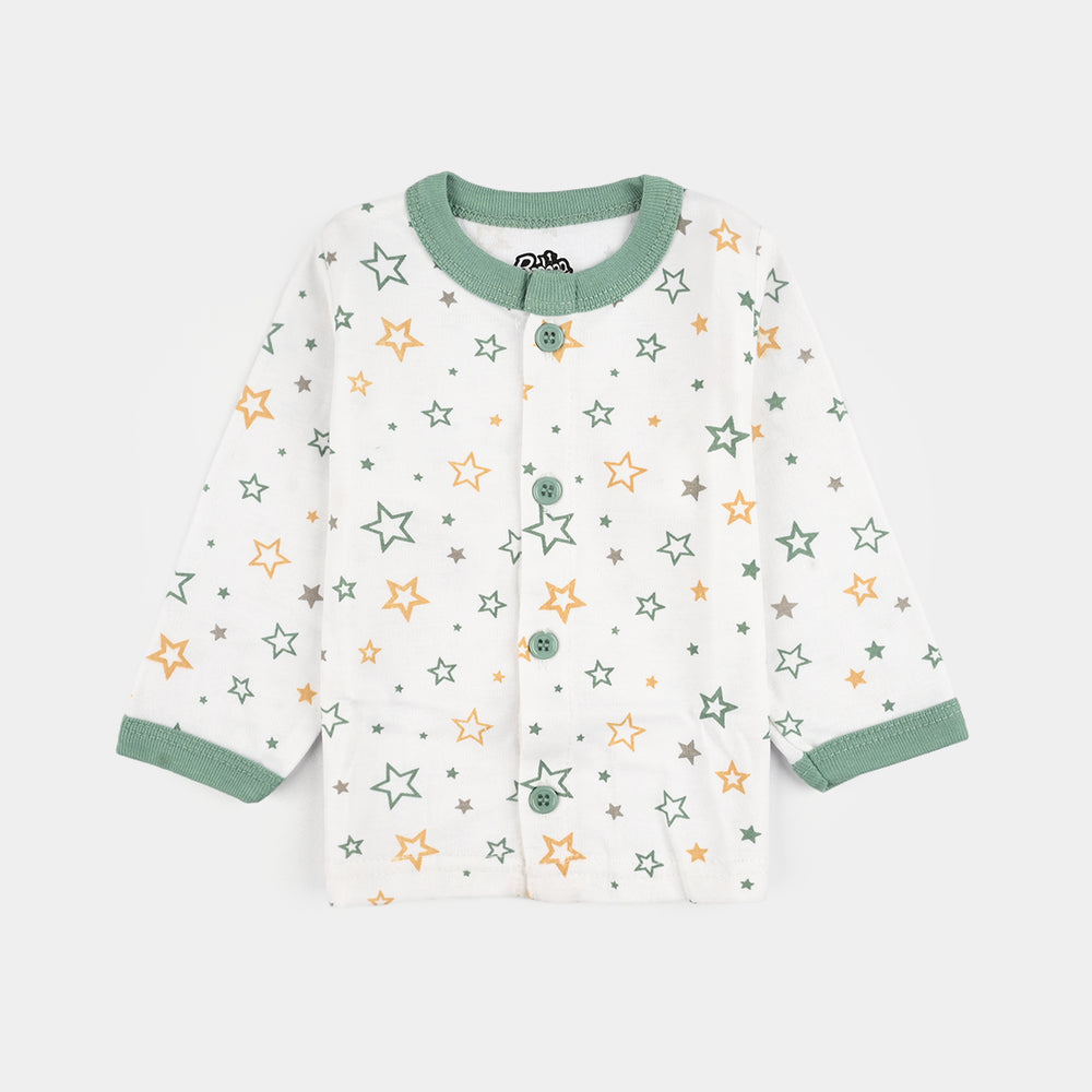 Infant Front Open Suit (Star) - White/Green