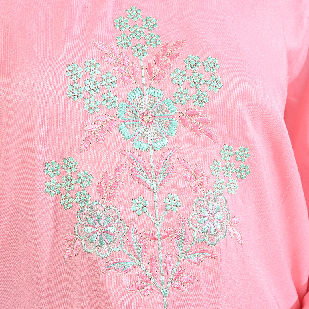 Teen Girls Raw Silk 3Pcs Suit Noor Jahan-Pink
