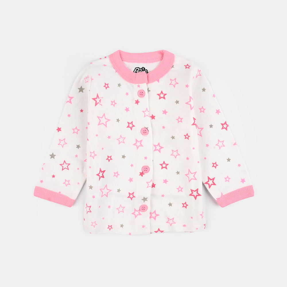Infant Front Open Suit (Star) - White/Light-Pink