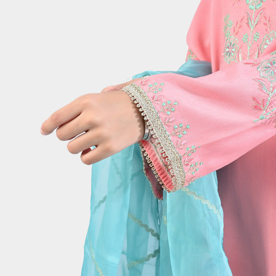 Teen Girls Raw Silk 3Pcs Suit Noor Jahan-Pink