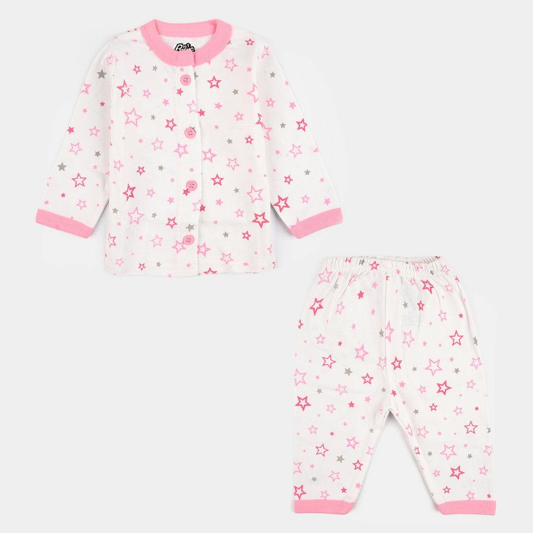 Infant Front Open Suit (Star) - White/Light-Pink
