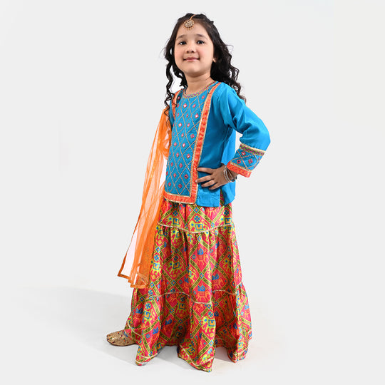 Girls Raw Silk 3Pcs Khayyal-Teal blue