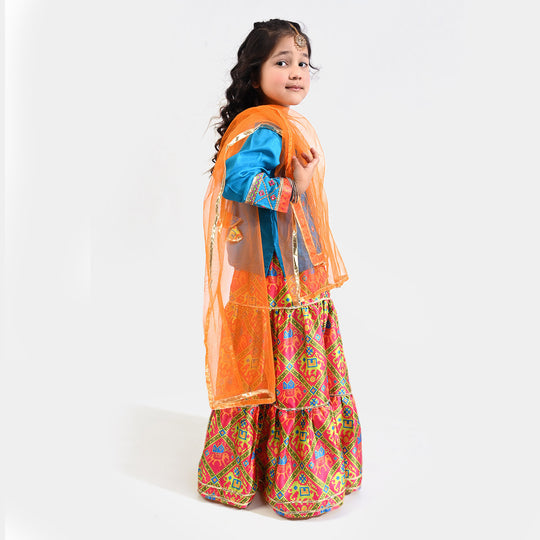 Girls Raw Silk 3Pcs Khayyal-Teal blue