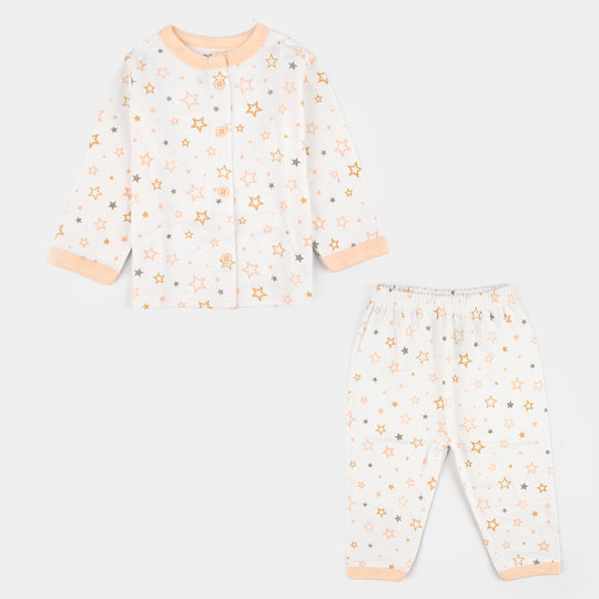 Infant Front Open Suit (Star) - White/Peach