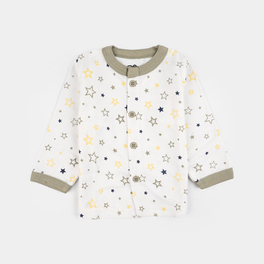 Infant Front Open Suit (Star) - White/Olive Green