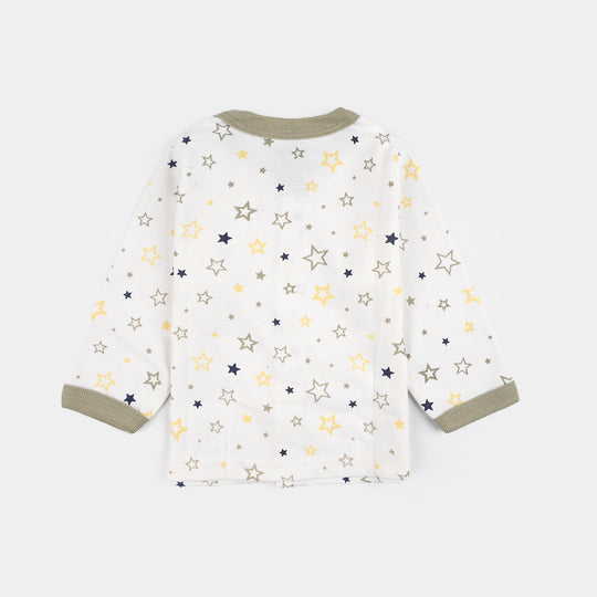 Infant Front Open Suit (Star) - White/Olive Green