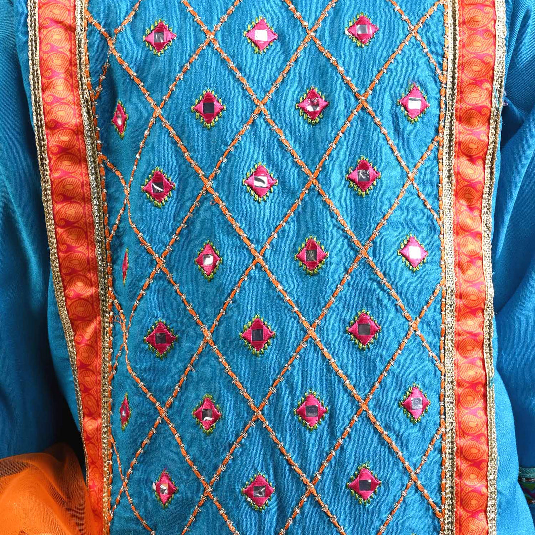 Girls Raw Silk 3Pcs Khayyal-Teal blue