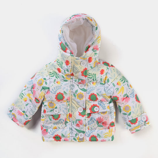 Infant Girls Quilted Jacket Winter Flowers-White