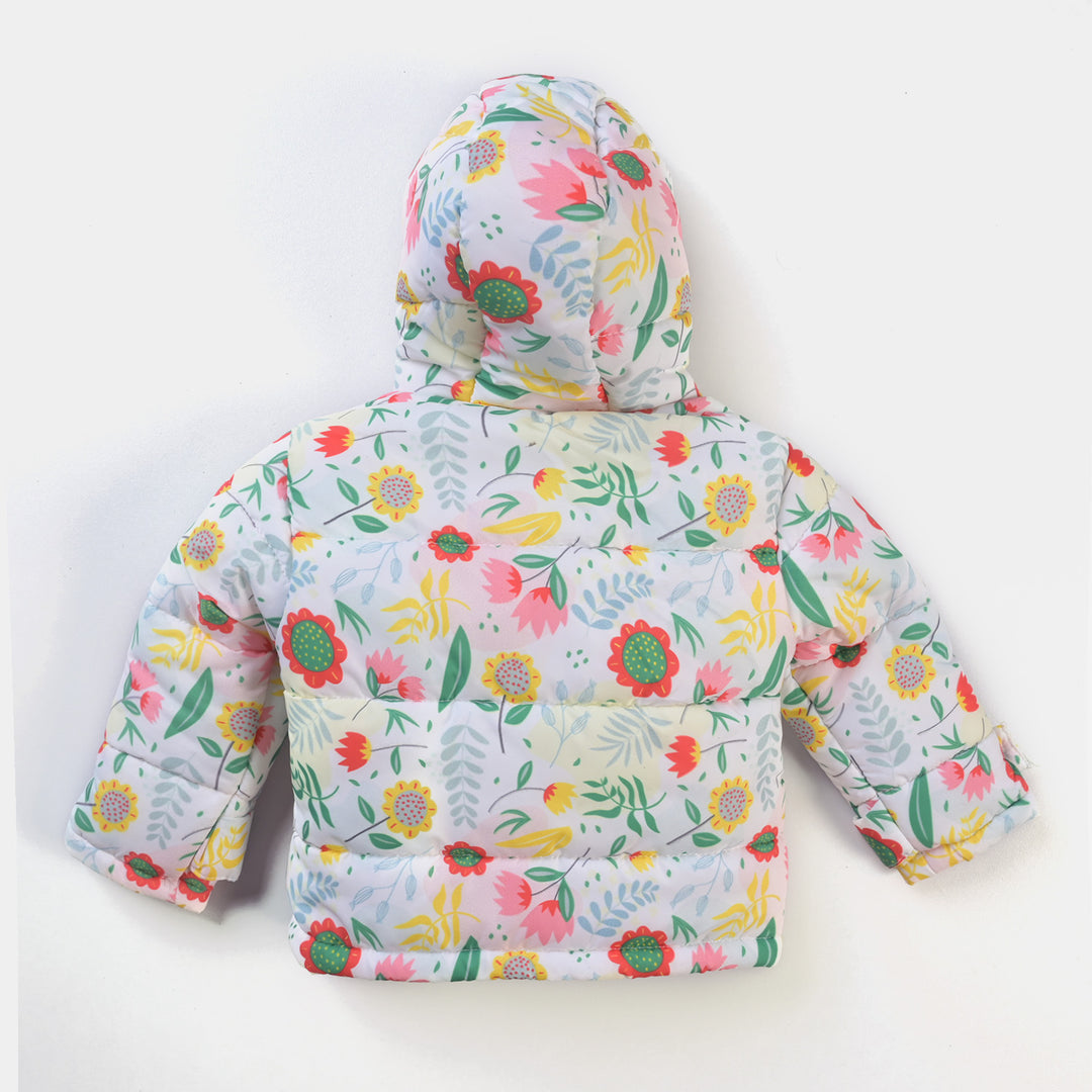 Infant Girls Quilted Jacket Winter Flowers-White