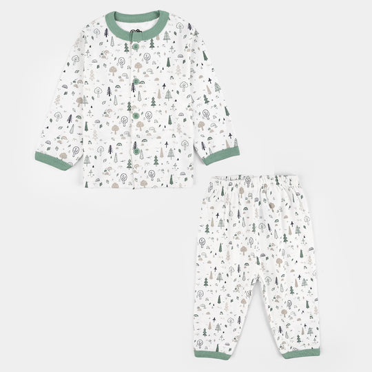 Infant Front Open Suit (Tree Dusty) - White/Turquoise