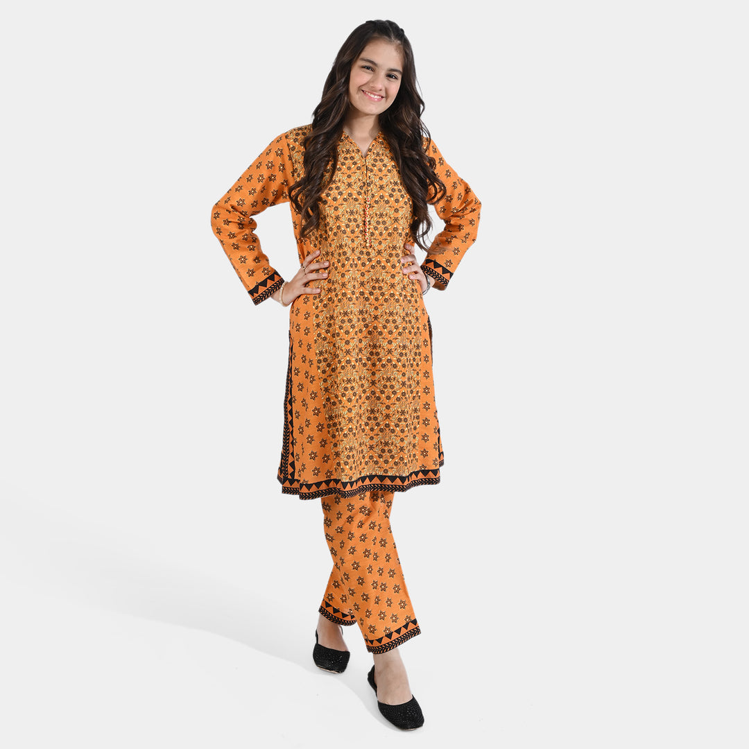 Teens Girls Cotton Slub Printed 2 PCs Suit Bahaar-Mustard