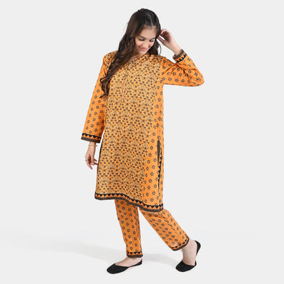 Teens Girls Cotton Slub Printed 2 PCs Suit Bahaar-Mustard