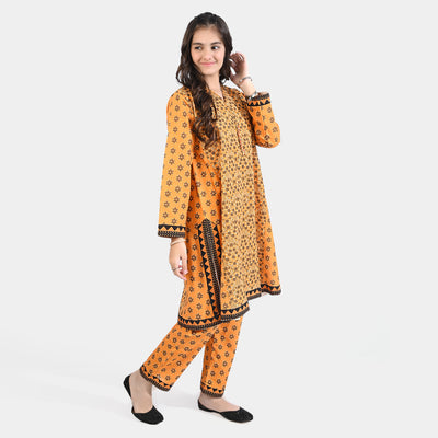 Teens Girls Cotton Slub Printed 2 PCs Suit Bahaar-Mustard