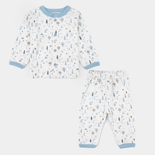 Infant Front Open Suit (Tree Powder) - White/Blue