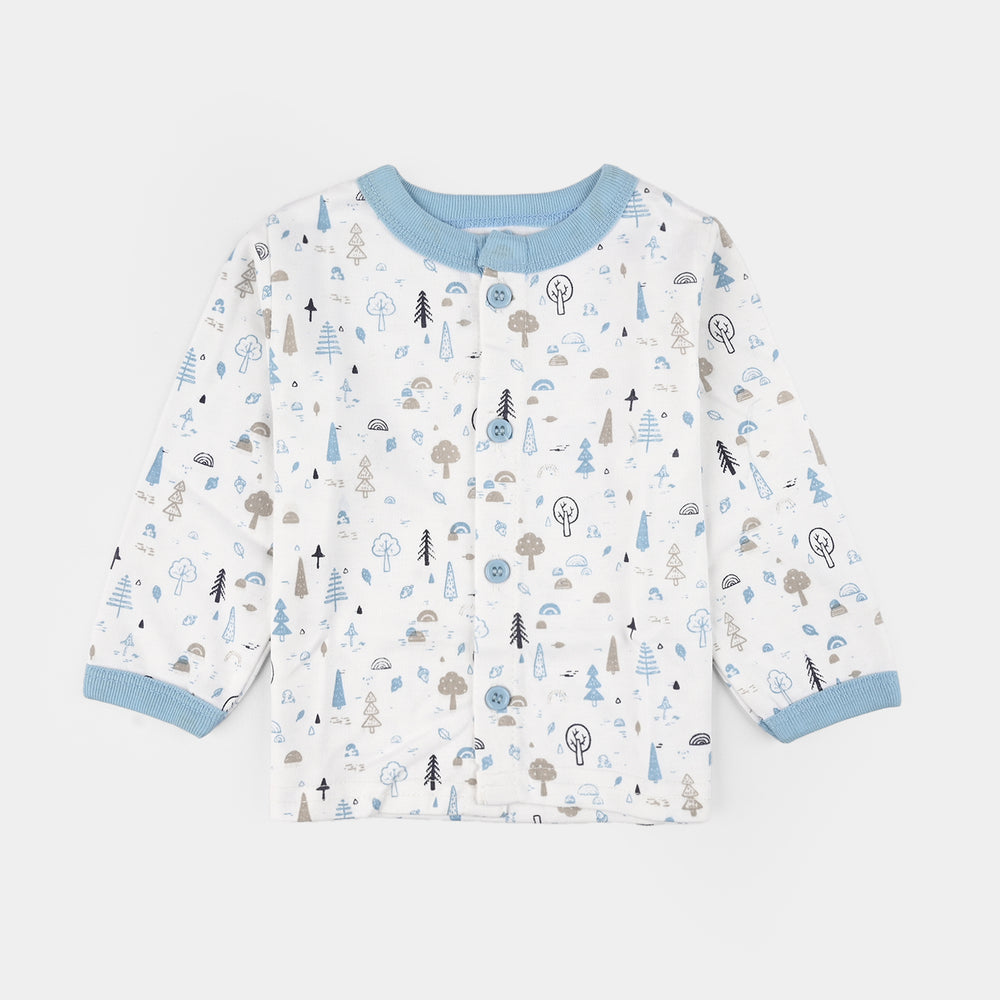 Infant Front Open Suit (Tree Powder) - White/Blue