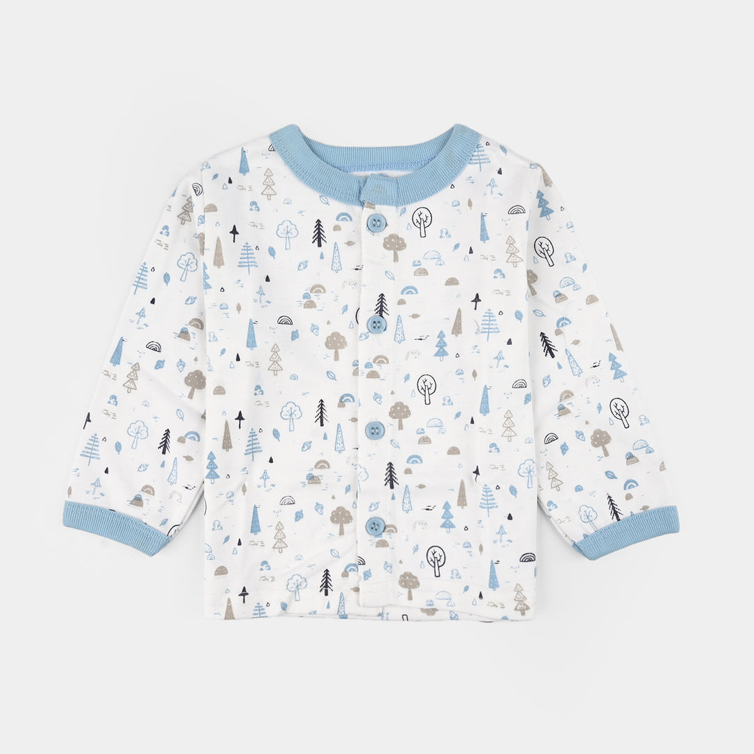 Infant Front Open Suit (Tree Powder) - White/Blue