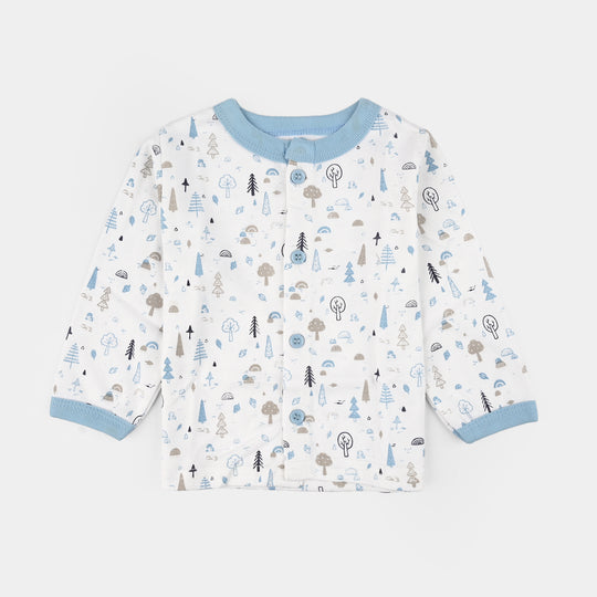 Infant Front Open Suit (Tree Powder) - White/Blue