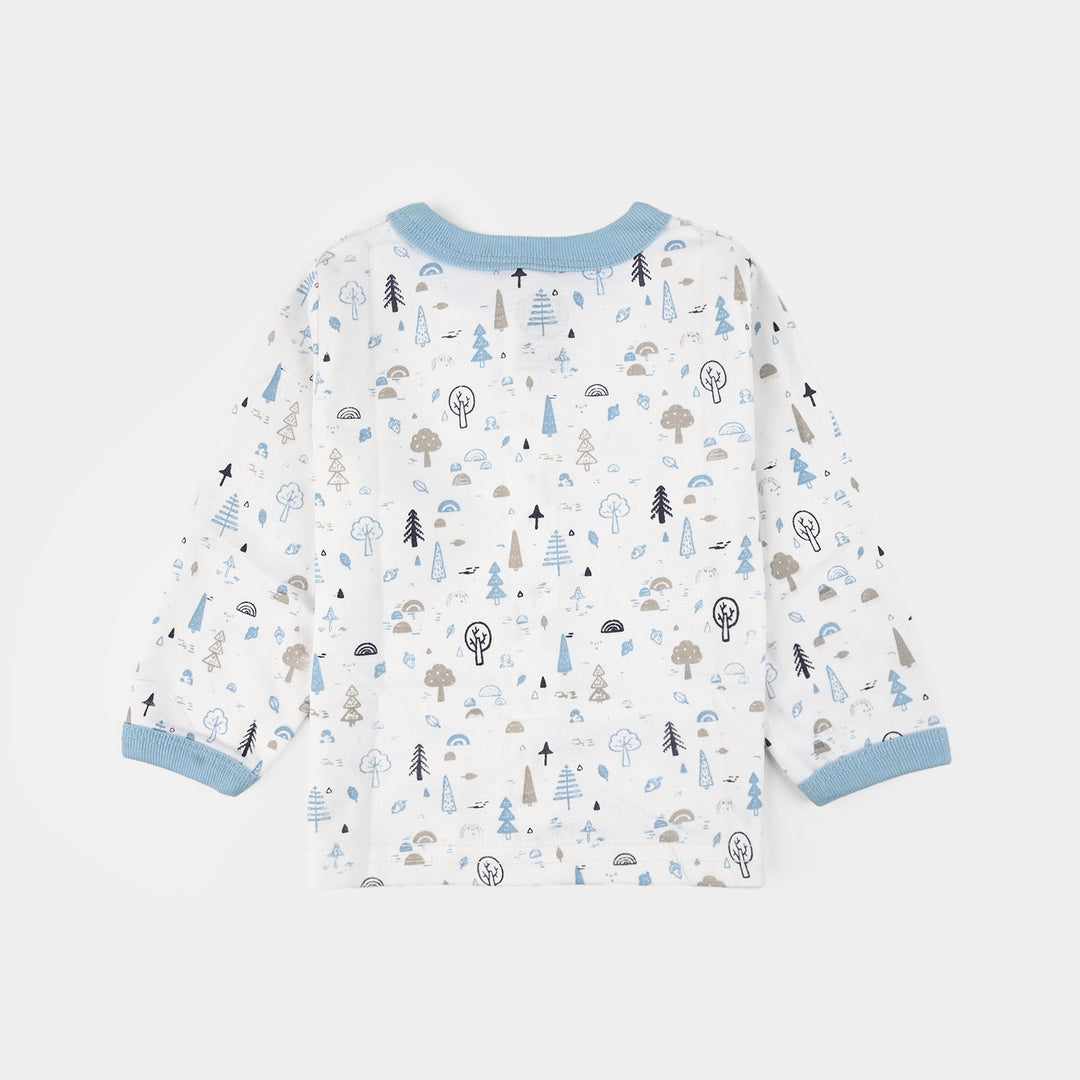 Infant Front Open Suit (Tree Powder) - White/Blue