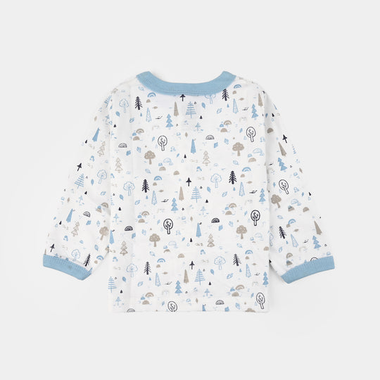 Infant Front Open Suit (Tree Powder) - White/Blue