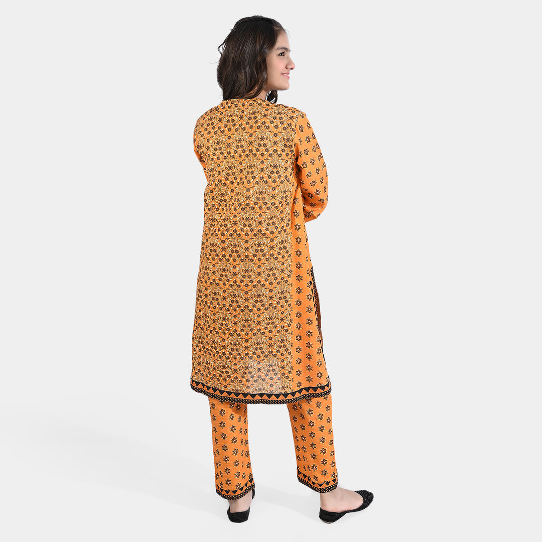 Teens Girls Cotton Slub Printed 2 PCs Suit Bahaar-Mustard