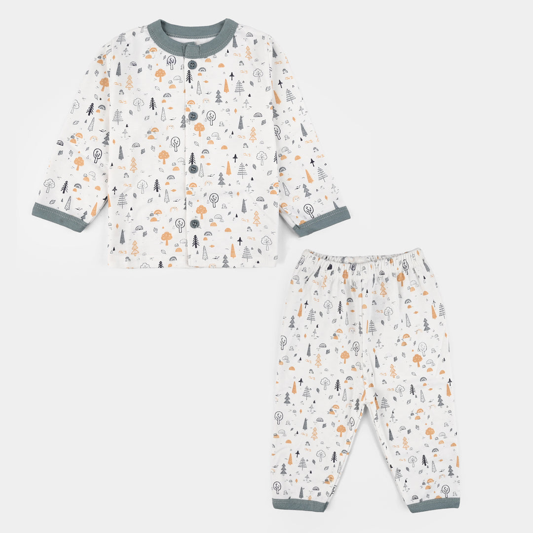 Infant Front Open Suit (Tree Faded Denim) - White/Green