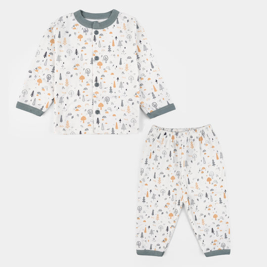 Infant Front Open Suit (Tree Faded Denim) - White/Green